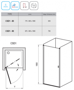 Душевая дверь RAVAK CSD1 - 90 (Полированный алюминий - Transparent)