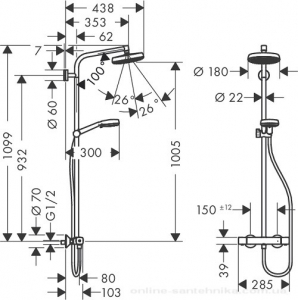 Душевая система с термостатом HANSGROHE Crometta 160 Showerpip 27264400