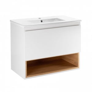 Мебель для ванной комнаты Шкафчик с умывальником Q-TAP Robin White/Whitish oak 80 QT1372TPВ8001WWO